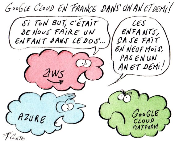 Dessin: Google se donne un an et demi pour mettre son cloud en France